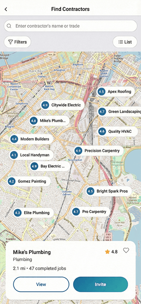 Map View finding contractors